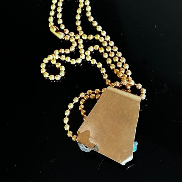 Kingman Turquoise Copper Pendant Necklace Brutalist Gift Choker 24" Handmade - Picture 5 of 5